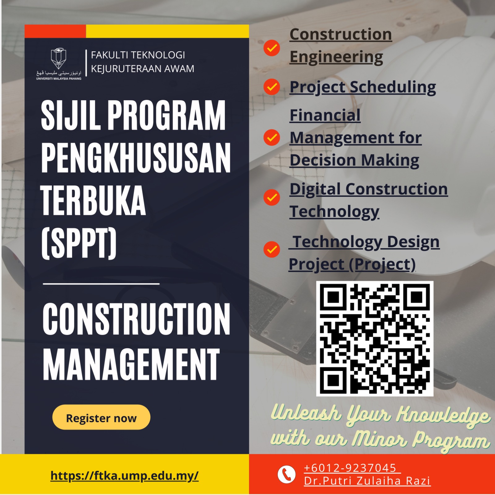 Sijil Program Pengkhususan Terbuka (SPPT), Construction Management, Fakulti Teknologi Kejuruteraan Awam 2023